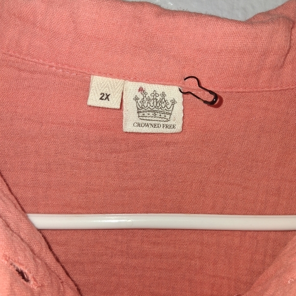 Crowned Free Relaxed Button Down Gauze 100% Cotton Oversized Tunic NWOT 2X - Picture 5 of 8